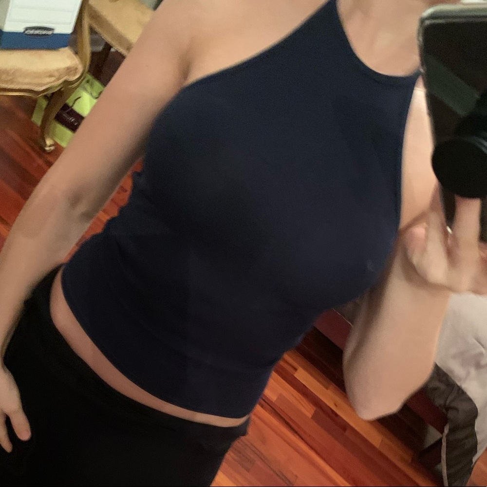 ASOS Ribbed Halter Neck Top Navy Blue 00P - Picture 2 of 2